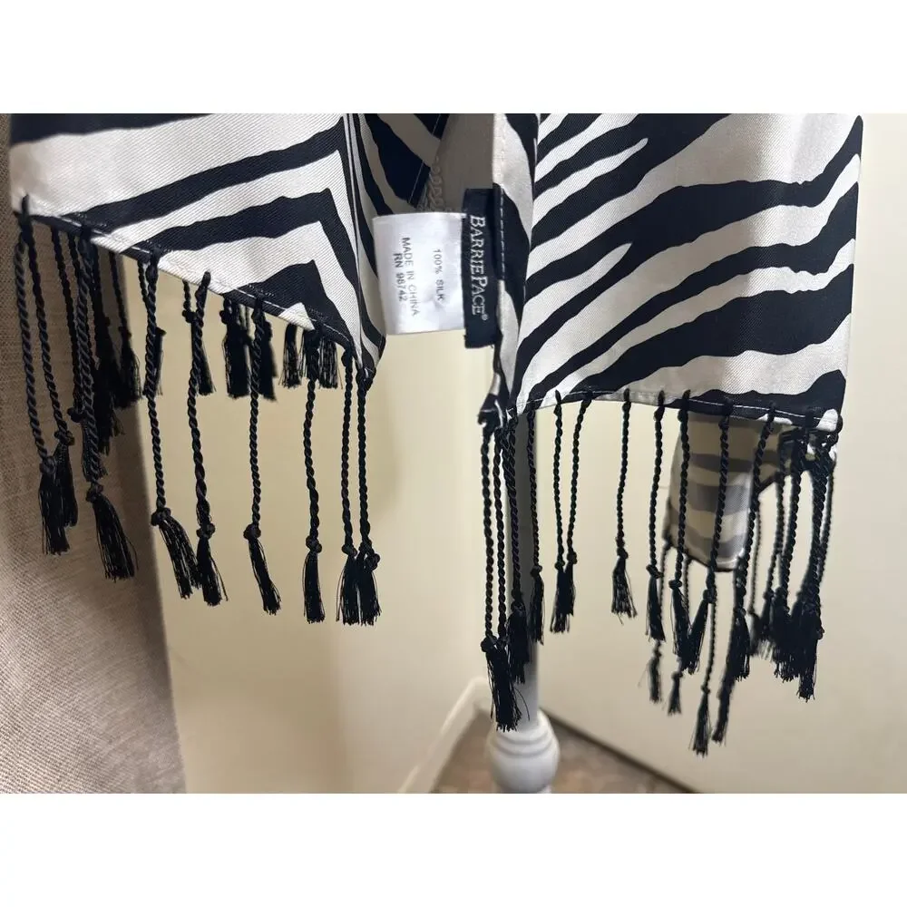 Barrie Place Y2K SILK Zebra Print Scarf- Animal Print Tassle Scarf 2000s